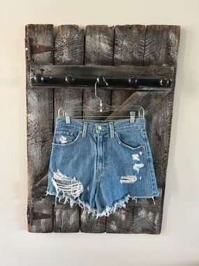 Women's Levi's High Waisted Mom Shorts Stone Wash w/Factory Distressing